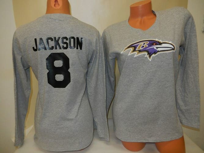 91126-2 Womens Baltimore Ravens LAMAR JACKSON Long Sleeve Football Shirt GRAY
