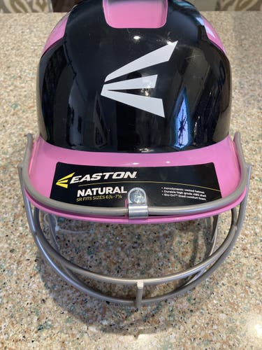 New Easton Natural Softball Senior Two Tone Batting Helmet with Mask - Black and Pink