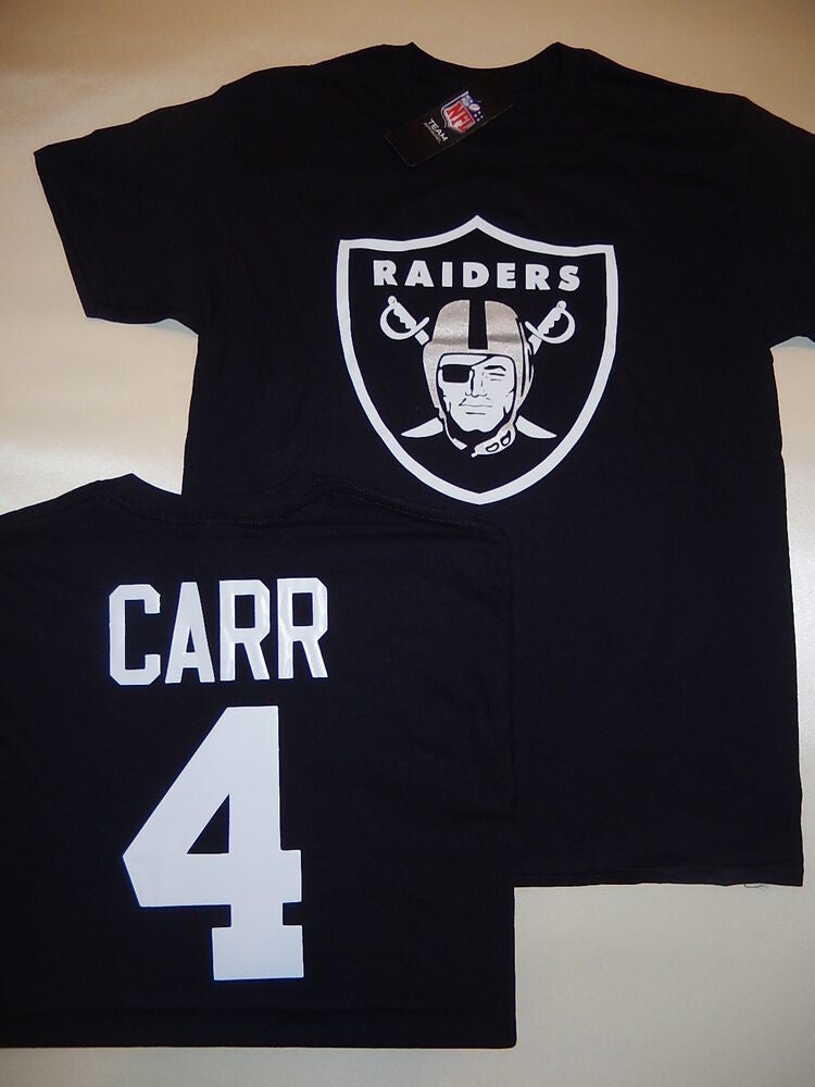 9715 Mens Oakland Raiders DEREK CARR Logo Football Jersey Shirt BLACK New