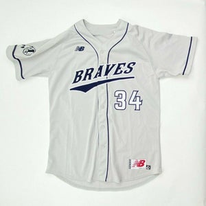 New Balance Braves 3000 Full Button Mesh Baseball Jersey Men's Large Gray Navy