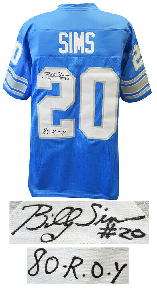 Billy Sims Signed Blue Custom Football Jersey w/80 Roy