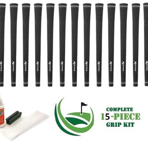 Karma Velour Black Standard Size .600 Round Golf Club Replacement Grips x15 +KIT