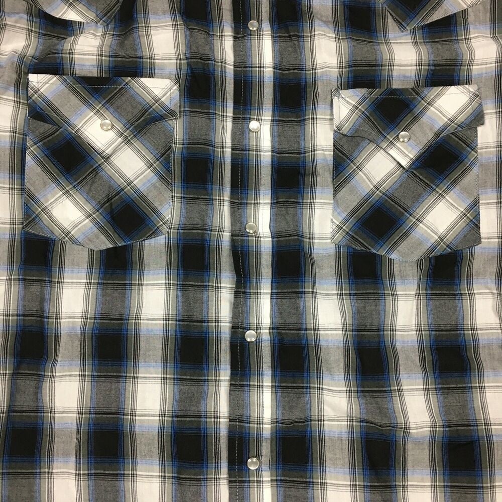 Plains Western Wear Plaid Flannel Pearl Snap Long Sleeve Shirt/ Sz L Tall