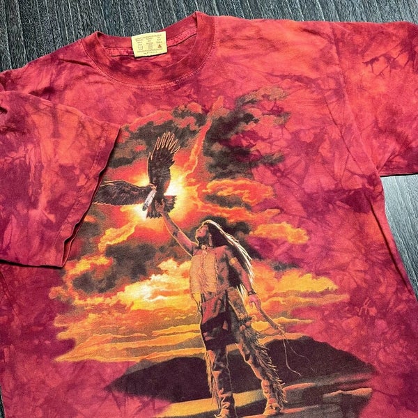 Native American Eagle T Shirt Men Medium Adult Red Tie Dye The