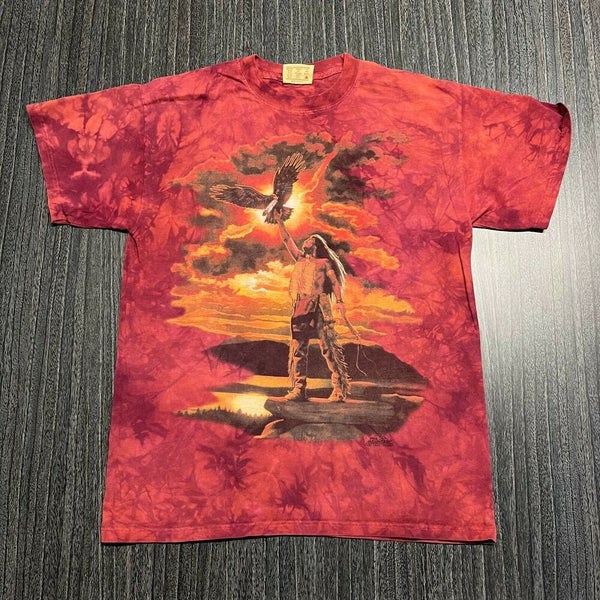 Native American Eagle T Shirt Men Medium Adult Red Tie Dye The