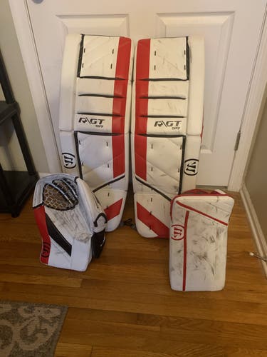 Used 34" Warrior Ritual GT Goalie Leg Pads/Glove and Blocker
