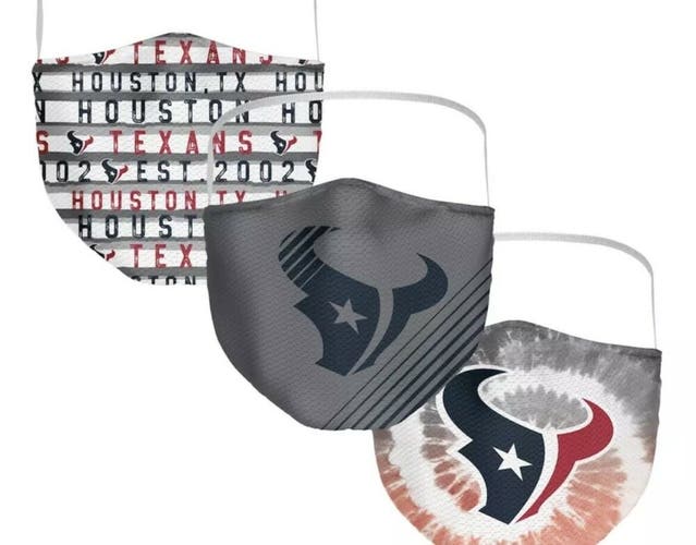 (Lot of 2) 3 pack NFL Houston Texans All Over Logo Face Covering OSFA New