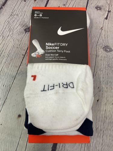 Nike Men’s Dri-Fit Soccer Socks Size 6-8 White Over The Calf New With Defect
