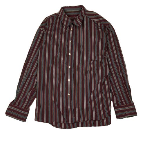 Rob Graham Vertical Stripe Button Down Long Sleeve Shirt Maroon/Black Men's 3XL