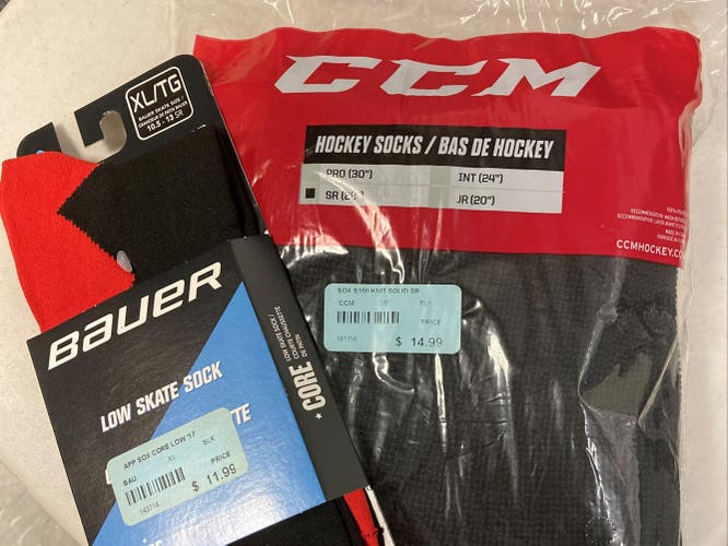 New CCM SR Knit Socks & Bauer XL Skate Sock Bundle