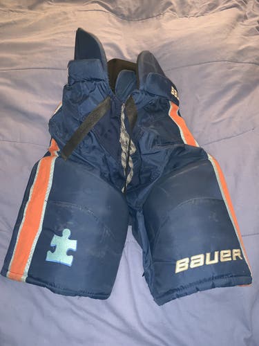 Bauer Nexus Navy/Orange/Carolina Blue Hockey Pants- Large +1”