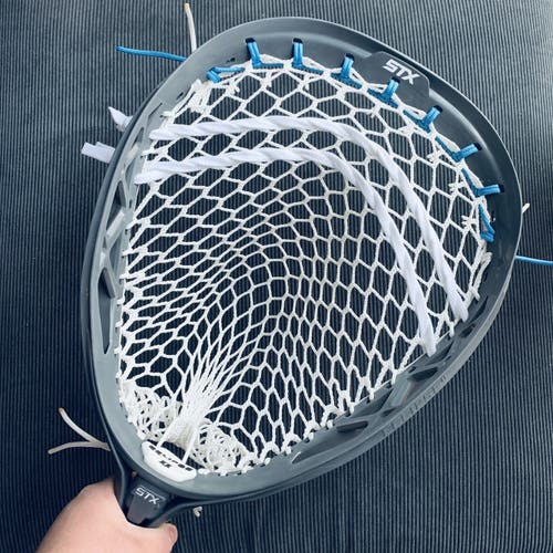 Grey STX Eclipse 2 w/ 12D The Mesh Dynasty - Goalie Head Eclipse II Gray Silver Carolina Blue