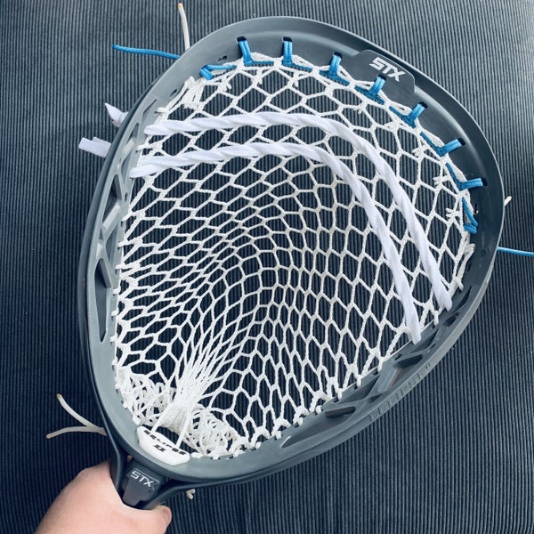 Grey STX Eclipse 2 w/ 12D The Mesh Dynasty - Goalie Head Eclipse II Gray  Silver Carolina Blue