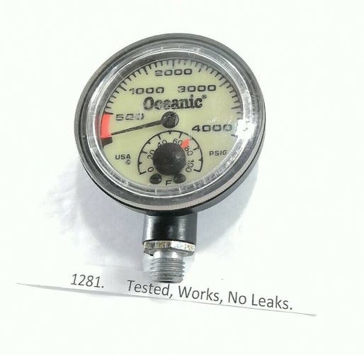 Oceanic 4000 PSI SPG Submersible Pressure Gauge w Thermometer 4,000 Scuba  1281