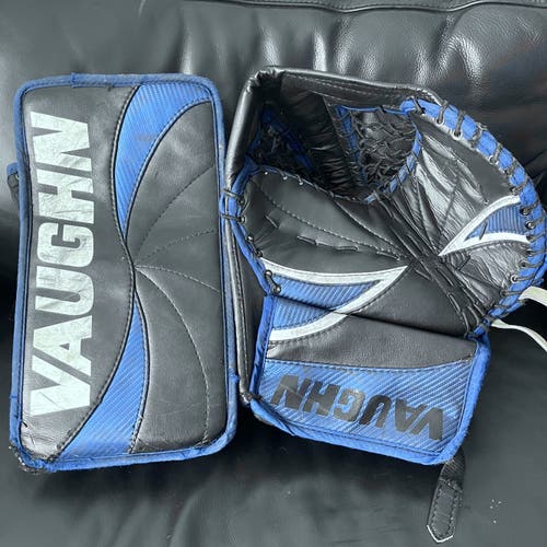 Vaughn Velocity 7000 Goalie Glove + Blocker Set • Weave Blue Black