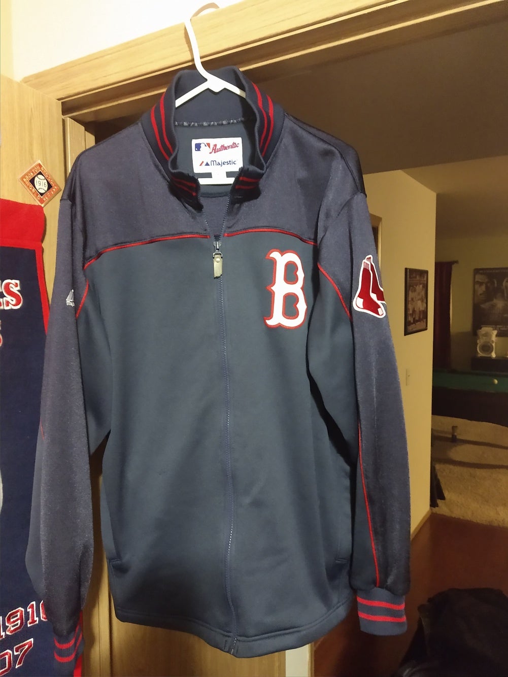 Boston Red Sox Jacket Men Large Coat MLB Baseball Majestic Warm Up