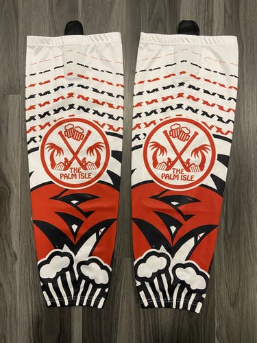 Custom PALM ISLE (Slapshot movie bar) hockey socks - NEW - Senior 30 inches