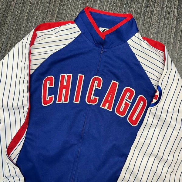 Chicago Cubs Sweatshirt Men Large Adult Blue Pinstripe MLB Baseball Retro Zip Up