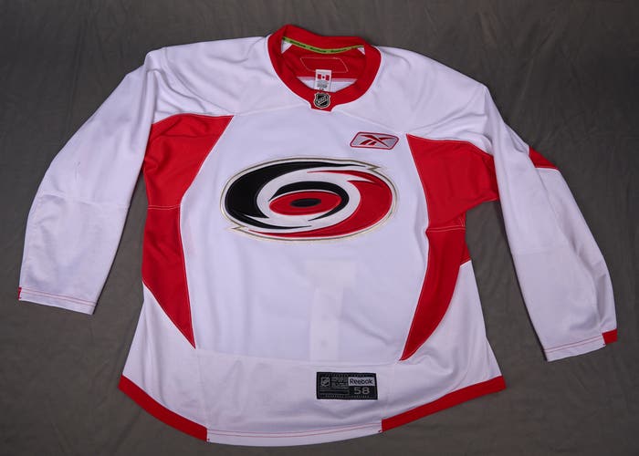 Pro Stock Carolina Hurricanes Used White Practice Jersey Size 58