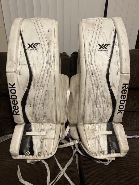 White Senior Used 33+2" Reebok Premier XLT Goalie Leg Pads