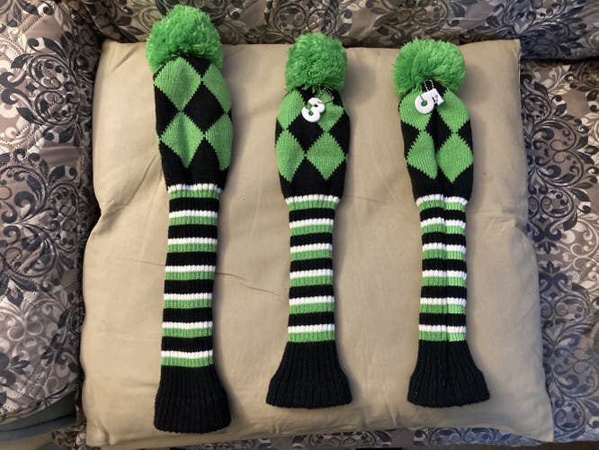 NEW POM POM ARGYLE WOOD/HYBRID HEAD COVERS - SET OF 3