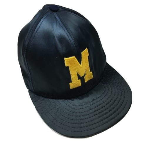 Vintage 90s University of Michigan Satin Snapback Hat Cap Block M Blue Logo