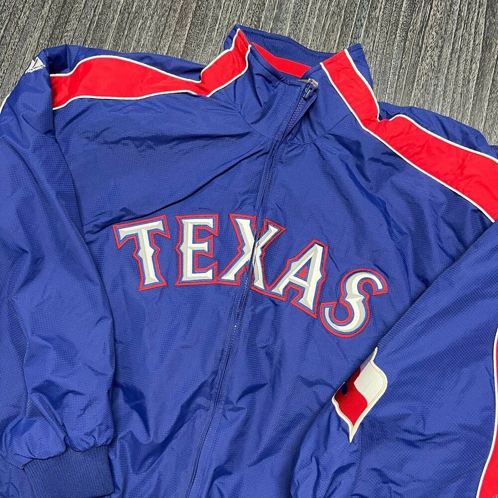 Majestic MLB Texas Rangers Mens Jersey Style Pullover Shirt 2XL White Blue  XXL