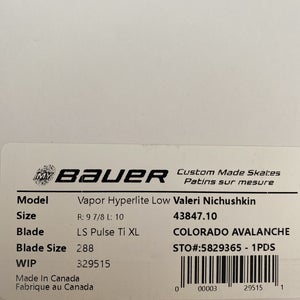 New Bauer Regular Width Size 10 Vapor Hyperlite Hockey Skates Colorado Avalanche Nichushkin