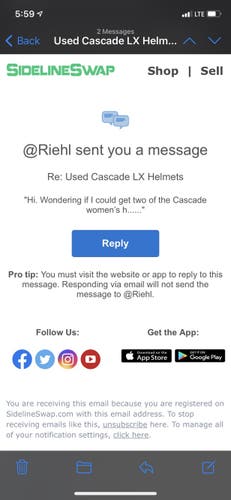 Two (2) Used Cascade LX Helmets For @Riehl
