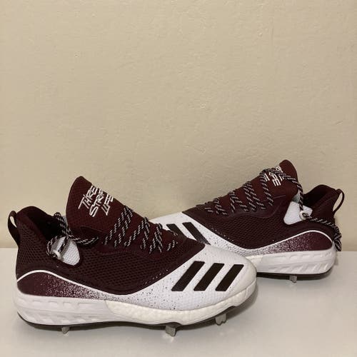 Adidas Icon V Boost White Red Burgundy Men Metal Baseball Cleat Size 12