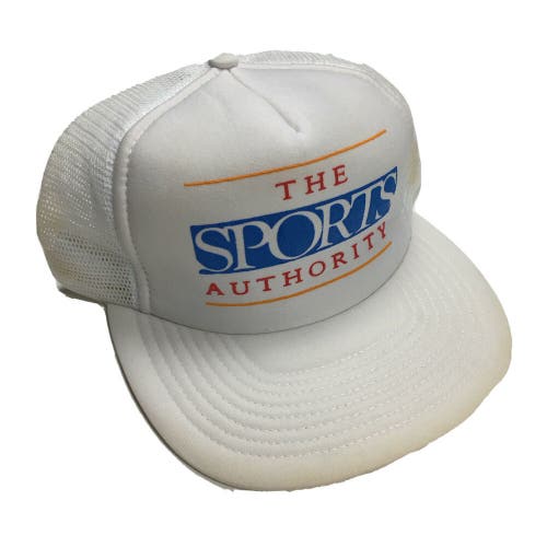 Vintage 90s The Sports Authority Trucker White Snapback Hat Cap Adult Adjustable
