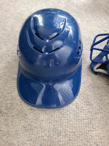 Used All Star FM25 Traditional Steel Catcher's Facemask and Rawlings Cap - Blue