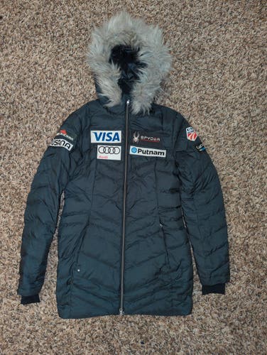 US Ski Team Issued Long Gray Women's Adult Used Medium Spyder Puffy Jacket