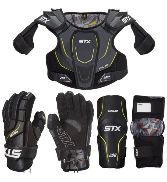Used Large STX Stallion 200 Shoulder Pads, Elbow Pads, And Gloves