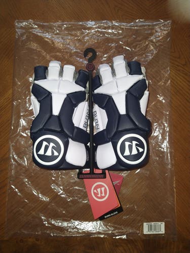 New (white with navy) Burn Lacrosse Gloves 12" (medium)