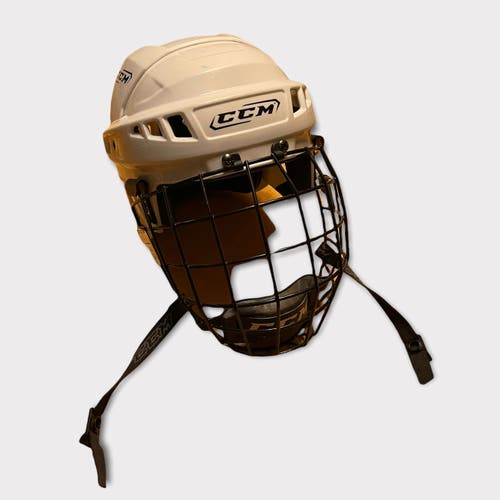 White CCM Helmet with Cage Size Large