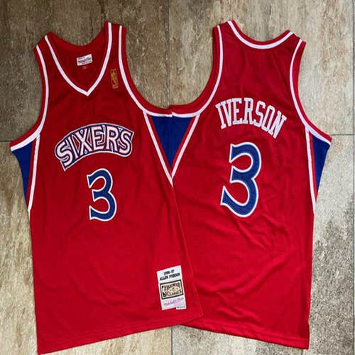 Allen Iverson 76ers Basketball Jersey Red Men's New Adult Large Mitchell & Ness Jersey