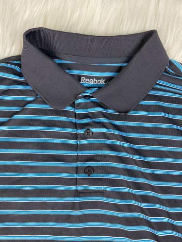 Reebok Golf Short Sleeve Striped Polo Shirt Gray Blue Stripes Men's 2XL
