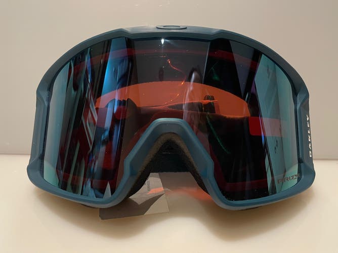 New Oakley Line Miner XM Pink Camo Prizm Sapphire Goggles Ski Snowboard