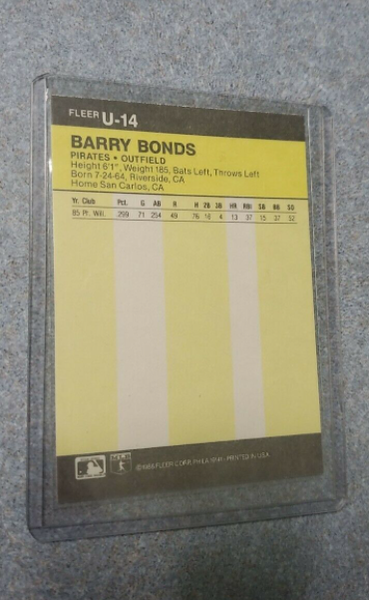 1986 Fleer Update Baseball #U-14 Barry Bonds RC Rookie Card Pittsburgh  Pirates Official MLB Trading Card