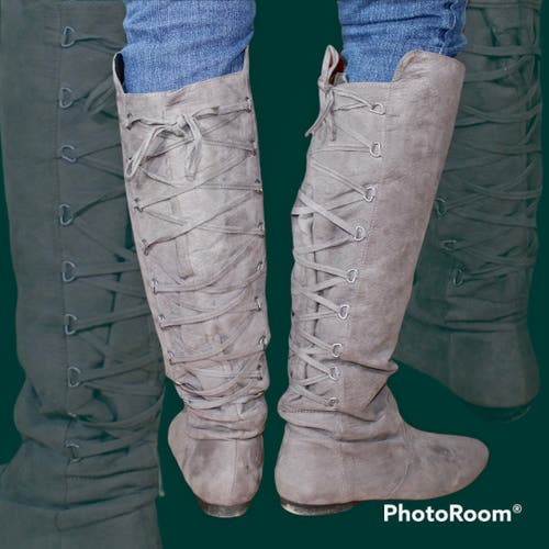 Knee-High Slouchy Lace-Up Boots, 7