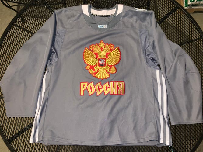 MIC WCOH Team Russia Gray Used Size 56 Adidas Jersey Pro Stock