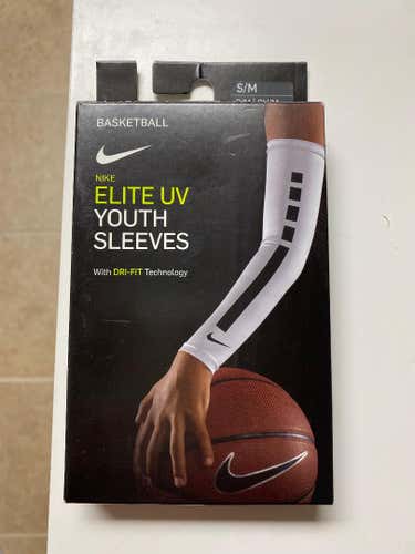 New 2 Nike Elite UV Youth Shooting Sleeves Dri-Fit Technology White