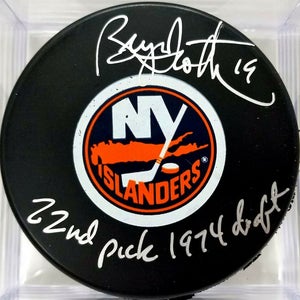 BRYAN TROTTIER Signed New York Islanders Hockey Puck 22nd Pick 1974 NHL  Draft