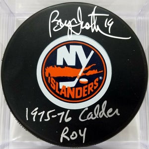 BRYAN TROTTIER Signed New York Islanders Hockey Puck 1975-76 Calder ROY