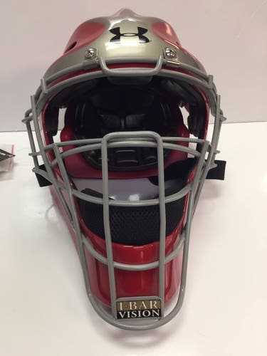 New Under Armour UAHG-A Two-Tone Catcher's Headgear Red/Silver (No Trades)