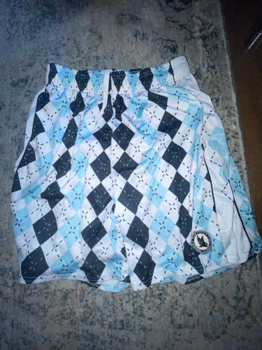 Large Lacrosse Shorts Flow Society Argyle Carolina Blue Black White Mens