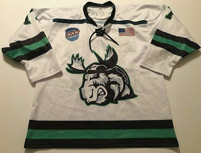Jr. Moose #77 United AAA Hockey Jersey - Youth XL White USA
