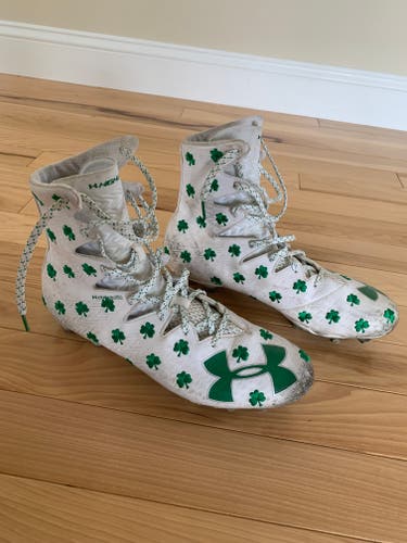 White Used Men's Size 11.5 (Women's 12.5) Molded Cleats Under Armour High Top ClutchFit