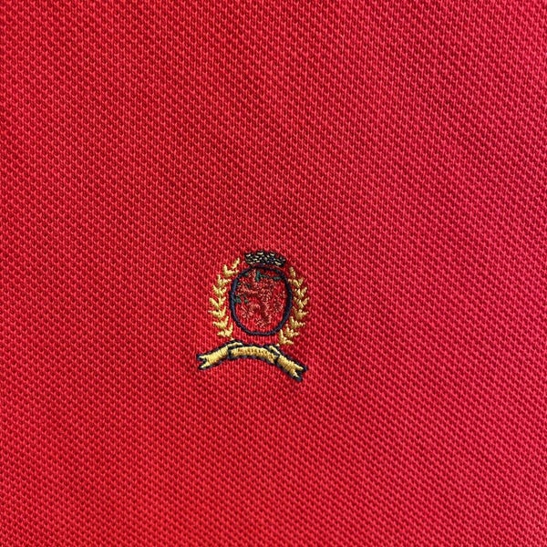 Hilfiger Vintage Tommy Men\'s Embroidered Crest Retro 90s Shirt Polo | Red Large SidelineSwap
